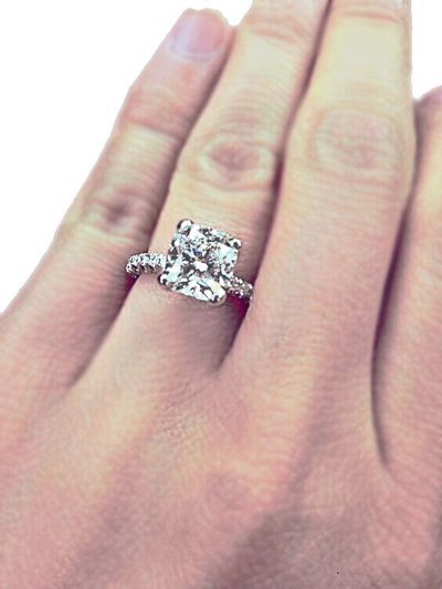 GIA Certified 1.50 ct Center Cushion Cut Diamond with Pave' Set Round Diamonds.