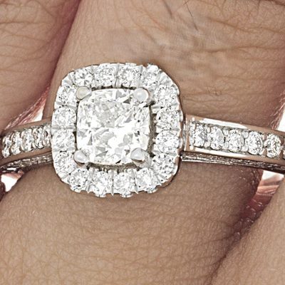 GIA Certified Diamond Engagement Ring Natural 1 Ct Cushion Cut G/SI1 -14K Rounds