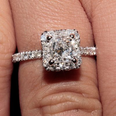 GIA Certified Diamond Halo Engagement Ring Radiant Cut  2.10 CTW 18k White Gold