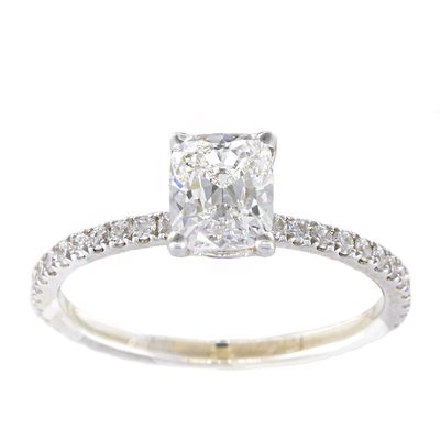 GIA Certified 1.50 Carat Diamond Engagement Ring Cushion Shape 14k White Gold