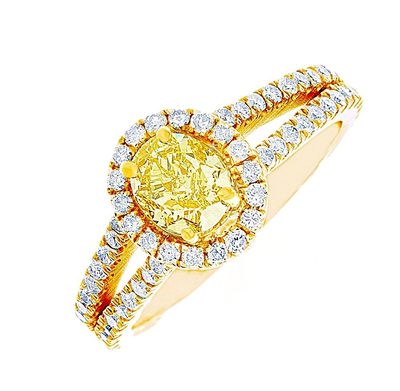 18K Yellow Gold GIA Certified 1.70 CT Fancy Yellow Oval Shape + DIA Halo Ring