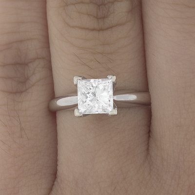 GIA Certified 1.00 Carat Diamond Engagement Solitaire Ring Princess Cut