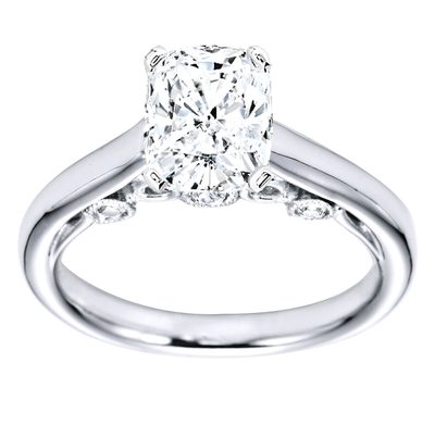 GIA Certified 1.00 CT Cushion Cut Diamond Ring - Round Cut Side - Platinum