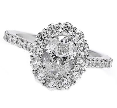 GIA Certified 2.50 CT Halo Diamond Oval Cut Engagement Ring Pave 18k White Gold