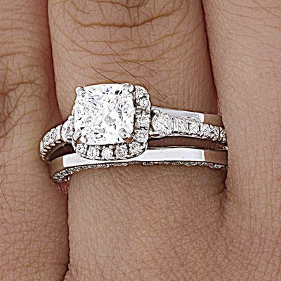 2.10 CTW Natural Diamond Engagement Ring - Cushion Cut Center / Round Cut Sides