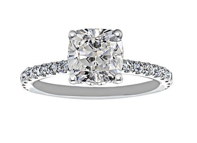 GIA 1.20 CT Cushion Cut Natural Diamond Ring & Round Pave' Side Diamonds - 14K