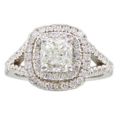 GIA Certified 2.00 Carat Cushion Cut  Diamond Engagement Ring 18k White Gold