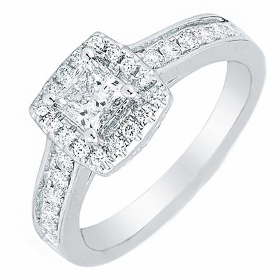 GIA Certified Diamond Engagement Ring 18k WG 2.50ct Princess and Round Cut Halo