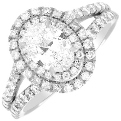 GIA Certified 2.25 CTW Diamond 18k Engagement Ring Double Halo Style Oval Cut