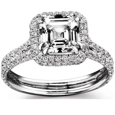 GIA Certified Diamond Engagement Ring Asscher Cut 2.25 Carat 18k White Gold