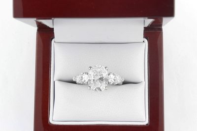 Platinum Three Stone Oval Shape & Side Pear Shape GIA Certified Diamond Ring