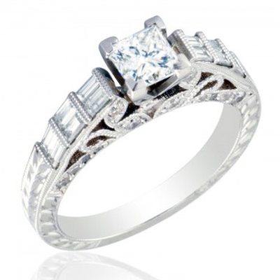 GIA Certified Diamond Engagement Ring Princess Cut 2.00 Carat 14k White Gold