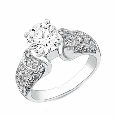 GIA Vintage Style Diamond Engagement Ring Round Cut  1.72 CTW 18k White Gold