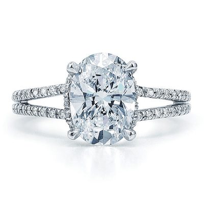 18k White Gold 2.50 Carat Oval & Round Cut Diamond Engagement Ring GIA Certified