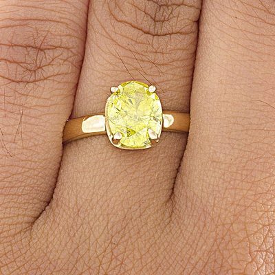 2 CT GIA Certified Fancy Yellow Oval Cut Diamond Solitaire Ring -18K Yellow Gold