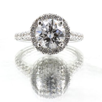 GIA Certified 1.87 CTW Diamond Engagement Ring Halo Round Cut 14k White Gold