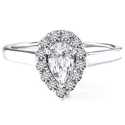 GIA Certified 1.00 Carat Pear Shape Diamond with Round Diamond Halo - 14K White
