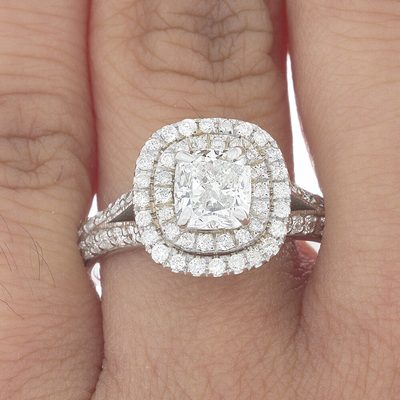 GIA Certified 2.17 carat Diamond Engagement Ring 18k White Gold Cushion Cut