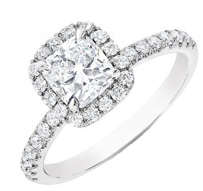 GIA Certified Diamond Engagement Halo Style Ring Cushion Shape 2.10 CTW. 18k ...