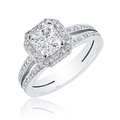 GIA certified Diamond Engagement Ring Radiant Cut 2.10 CTW  18K