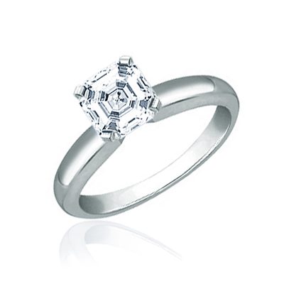 GIA  Diamond Engagement Solitaire Ring Asscher Cut 1.00 Carat 18k Gold