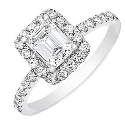 GIA Certified 2.10 ct Vintage Inspired Halo Emerald cut Diamond Engagement Ring