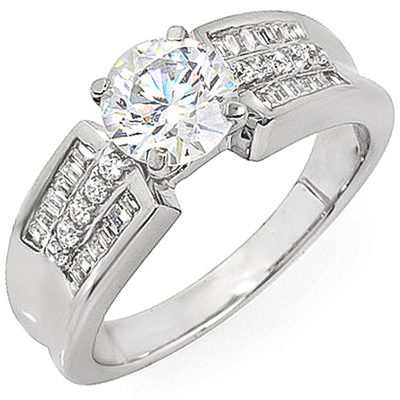 GIA Certified 2.35 Ct Diamond Engagement Ring Round & Baguette Cut 18k Gold