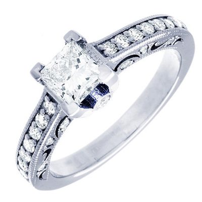 GIA Certified 2.00CT Diamond Diamond 18k Princess Cut White Gold Engagement Ring