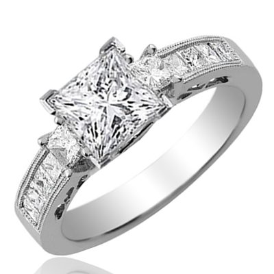GIA Certified Diamond Engagement Ring2.50 Carat Princess Cut 18k White Gold