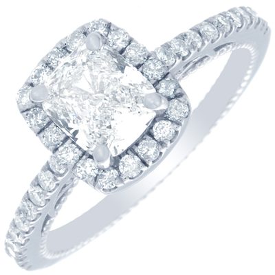 GIA Certified Diamond Engagement Ring Cushion Antique Style Halo 2.20CTW