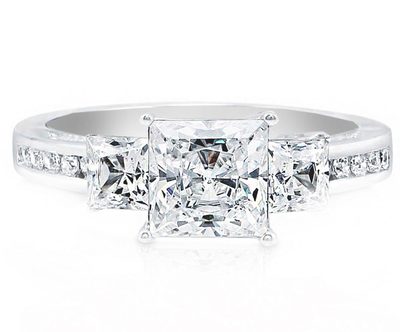 GIA Certified 2 carat Diamond Engagement Three Stone Princess Ladies Ring 18k...