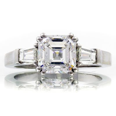 GIA Certified  1.40 CTW Diamond Engagement Ring Asscher & Baguette Platinum