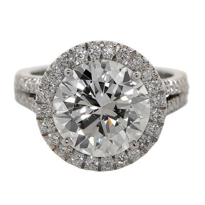 GIA Certified 2.46 CTW 18K Halo Split shank Round Cut Diamond Engagement Ring