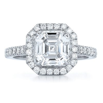 GIA Certified Diamond Engagement Halo Ring 2.00 CT Asscher & Round Cut Platinum