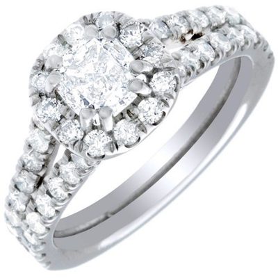 GIA Certified 2.00 CT Diamond Engagement Ring 18k White Gold Cushion & Round Cut