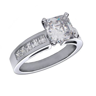 GIA Certified 2.50CT Diamond Engagement Ring 18k Asscher & Princess cut