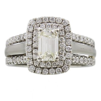 GIA Certified Diamond Engagement Ring 18k White Gold 2.50 CT Emerald & Round Cut