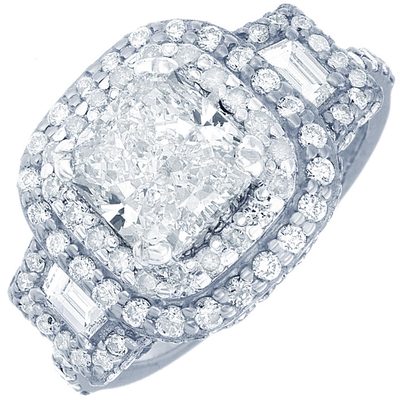 2.60 CTW Cushion Cut Diamond Engagement Ring 18k White Gold GIA  Certified