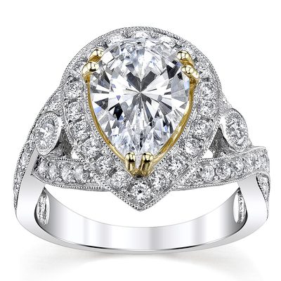 Diamond Engagement Ring GIA Certified Pear & Round Cut 2.50 CT 18k 2 Tone Gold