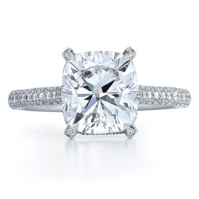 18k White Gold GIA Certified Diamond Engagement Ring Cushion & Round Cut - 2 TCW