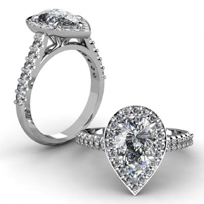Solid 18k White Gold Pear Shape Diamond Engagement Ring 2.34 CTW GIA Certified