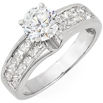 3.00 Carat Round & Princess Cut GIA Certified 18k Diamond Engagement Ring