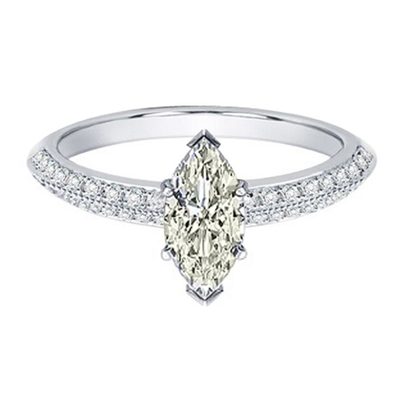 1.9 CT GIA Certified Marquise & Round Cut Diamond Engagement Ring 18k White Gold