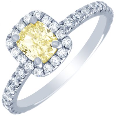Diamond Engagement Ring GIA Certified 2.25 Carat Fancy Yellow Cushion Cut  Plat
