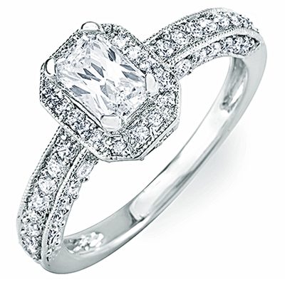 3.00 CT GIA Certified 18k White Gold Radiant & Round Cut Diamond Engagement Ring