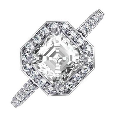 Asscher and Round Cut 18K White Gold Diamond Engagement Ring 2.30 CT GIA Cert...