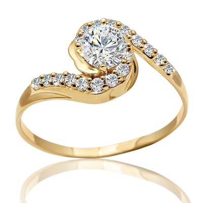 14K Yellow Gold 1 CT Round Cut Center Diamond - Round Cut Sides - GIA
