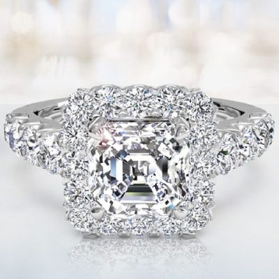 GIA Certified 2.50 CT Diamond Engagement Ring Asscher & Round Cut 18k White Gold