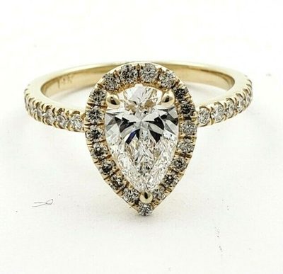 GIA Certified 3.00 CT Pear & Round Cut Diamond Engagement Ring 14k Yellow Gold