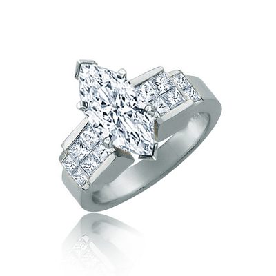 GIA Certified 2.00 CTW Diamond Engagement Ring 18k  Marquise & Princess Cut